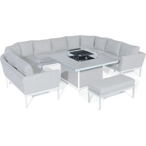 Maze Antalya Grey and White Outdoor U Shape Corner Dining Set With Firepit Table