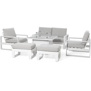 Maze Larnaca White Outdoor 2 Seat Aluminium Sofa Set With Square Fire Pit Table