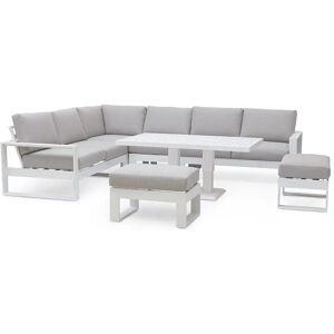 Miami Grey & White Large Outdoor Corner Sofa Dining Set with Rising Table