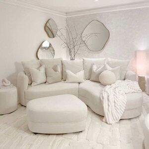 Ayla Cream Velvet Pillow Back Curved Chaise End Sofa - RHF