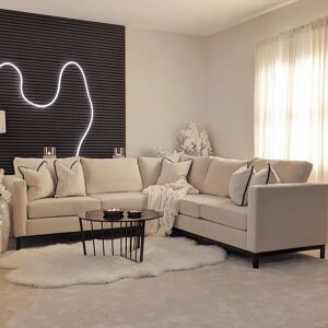 Harmony Cream Velvet Sofa Range With Black Wooden Plinth, Medium Corner Sofa