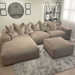 Lenox Mink Velvet Pillow Back Modular Sofa Range, Modular Armless Unit