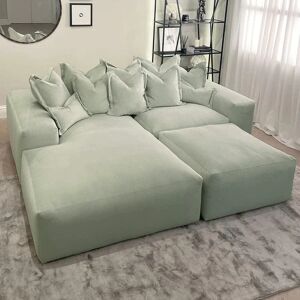 Lenox Sage Green Velvet Pillow Back Modular Sofa Range, Right Hand Facing Modular Chaise Unit