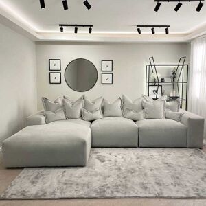 Lenox Silver Velvet Pillow Back Modular Sofa Range, Footstool