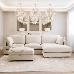 Ariana Cream Velvet Sofa Range, Large Right Hand Facing