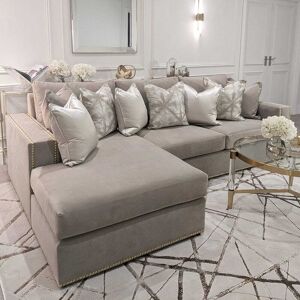 Kiara Mink Velvet Sofa Collection With Brass Studs, Chair Footstool