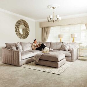 Sophia Pewter Velvet Sofa Range with Gold Piping, Large Corner Sofa