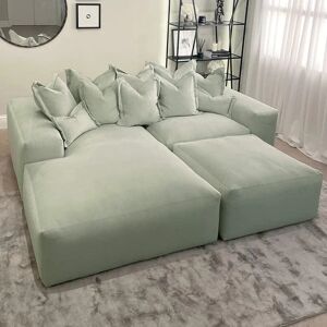 Lenox Sage Green Velvet Pillow Back Modular Sofa Range, Right Hand Facing Modular Corner Unit