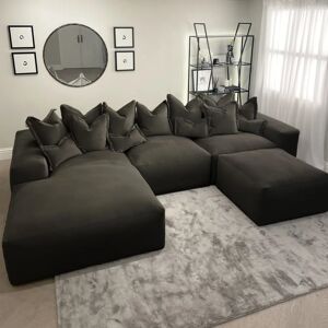 Lenox Shadow Grey Velvet Pillow Back Modular Sofa Range, Left Hand Facing Modular Corner Unit