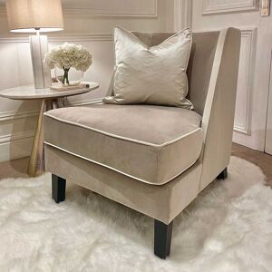 Knightsbridge Mink Velvet Accent Chair With Cream Piping