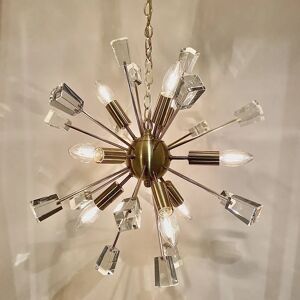 Lustre 9 Bulb Glass Sun Burst Gold Pendant Ceiling Light