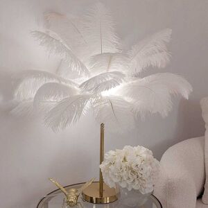 Zora White Feather & Gold Table Lamp