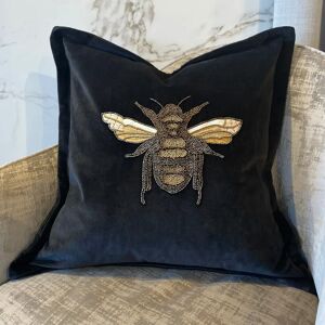 Nara Gold Beaded Bee Black Cushion - 50 x 50cm