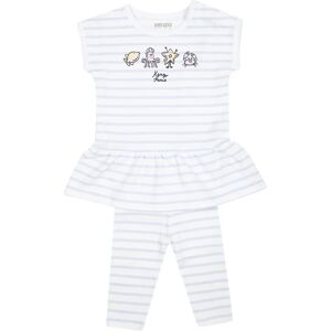 Kenzo , White Cotton Sports Suit with Sky Blue Stripes and Marine Animal Prints ,White unisex, Sizes: 9 M, 18 M, 12 M, 3 M, 6 M