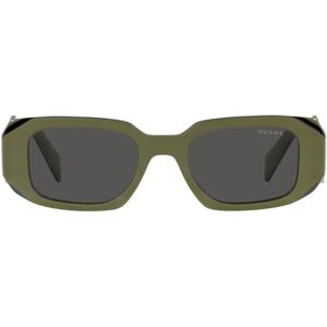 Prada , Rectangular Sunglasses with Sage Green Frame and Dark Grey Lenses ,Green unisex, Sizes: 49 MM