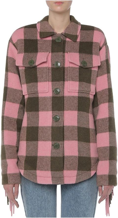 Moschino , Check Fringed Wool Blend Jacket ,Pink female, Sizes: 3XS, 2XS