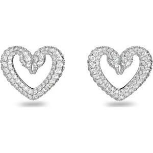 Swarovski , Heart-shaped Crystal Earrings, White, Rhodium-Plated ,Gray female, Sizes: ONE SIZE