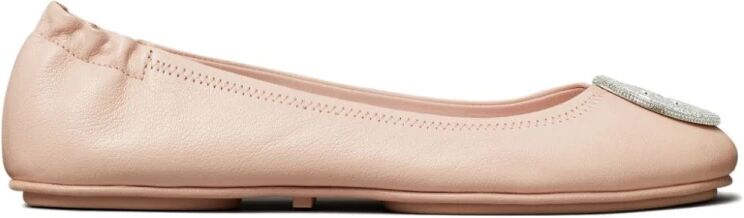 Tory Burch , Beige Leather Flats with Crystal Embellishment ,Pink female, Sizes: 7 UK, 2 UK, 4 UK