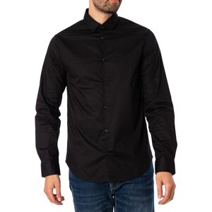 Armani Exchange Slim Logo Woven Shirt - Black - Male - Size: XXL Armani Exchange Slim Logo Woven Shirt - Black - Male - Size: XXL