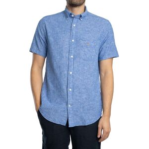 Gant Regular Cotton Linen Short Sleeved Shirt - Rich Blue - Male - Size: XXL Gant Regular Cotton Linen Short Sleeved Shirt - Rich Blue - Male - Size: XXL