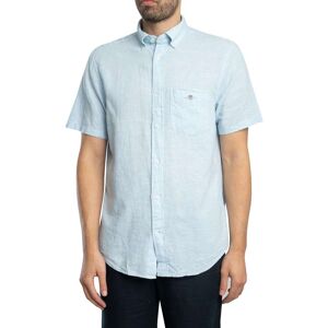 Gant Regular Cotton Linen Short Sleeved Shirt - Fresh Blue - Male - Size: L Gant Regular Cotton Linen Short Sleeved Shirt - Fresh Blue - Male - Size: L