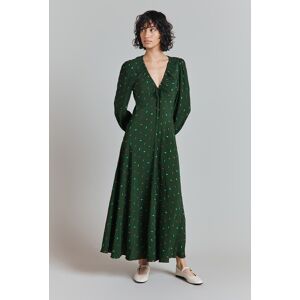 Ghost Alys Crepe Embroidered Spot Bias Cut Midi Dress Dark Green female Ghost Alys Crepe Embroidered Spot Bias Cut Midi Dress Dark Green female