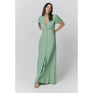 Ghost Delphine Button Satin Maxi Dress Sage Green female Ghost Delphine Button Satin Maxi Dress Sage Green female