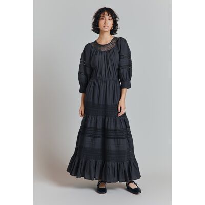 Ghost Leoni Lace Trim Cotton Midi Dress Charcoal female Ghost Leoni Lace Trim Cotton Midi Dress Charcoal female