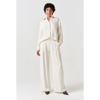 Ghost Andie Pleated Wide Leg Satin Back Crepe Trousers Ivory female Ghost Andie Pleated Wide Leg Satin Back Crepe Trousers Ivory female