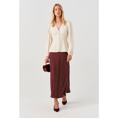 Ghost Lyra Spot Midi Satin Back Crepe Skirt Burgundy Spot female Ghost Lyra Spot Midi Satin Back Crepe Skirt Burgundy Spot female