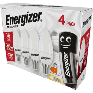 Energizer, 4 x LED Candle Bulbs, E14, 4.9w - Warm White 3000K