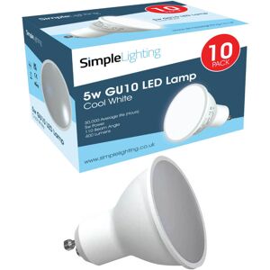 Simple Lighting 10 Pack x 5w GU10 LED Bulbs, Cool, Warm or Natural White