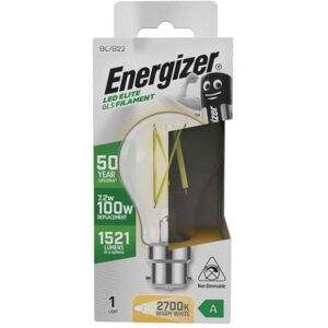Energizer 7.2w LED Bulb - A Rated, GLS Filament B22 - 2700K Warm White Energizer 7.2w LED Bulb - A Rated, GLS Filament B22 - 2700K Warm White