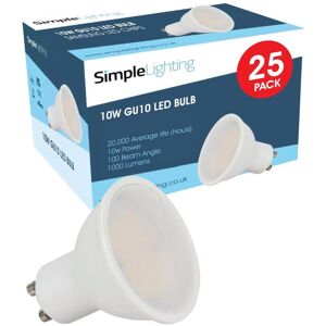 Pack of 25, 10w LED GU10 Bulbs in a Cool, Natural or Warm White Light Pack of 25, 10w LED GU10 Bulbs in a Cool, Natural or Warm White Light