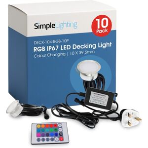 Pack of 10 RGB 39.5mm LED Decking Lights – IP67, 12V, Colour Changing, with Driver Pack of 10 RGB 39.5mm LED Decking Lights – IP67, 12V, Colour Changing, with Driver