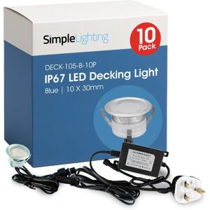 Pack of 10 Blue 30mm LED Decking Lights – IP67, 12V with Driver Pack of 10 Blue 30mm LED Decking Lights – IP67, 12V with Driver