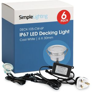 Pack of 6 Cool White 30mm LED Decking Lights – IP67, 12V, 0.3W, with Driver Pack of 6 Cool White 30mm LED Decking Lights – IP67, 12V, 0.3W, with Driver