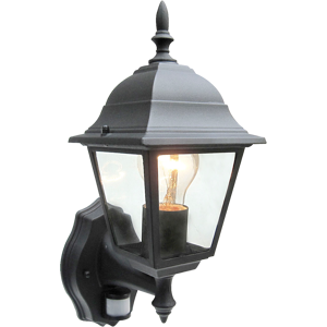 Traditional Black Outdoor Wall Lantern with PIR Sensor – 4-Sided IP43 Fitting Traditional Black Outdoor Wall Lantern with PIR Sensor – 4-Sided IP43 Fitting