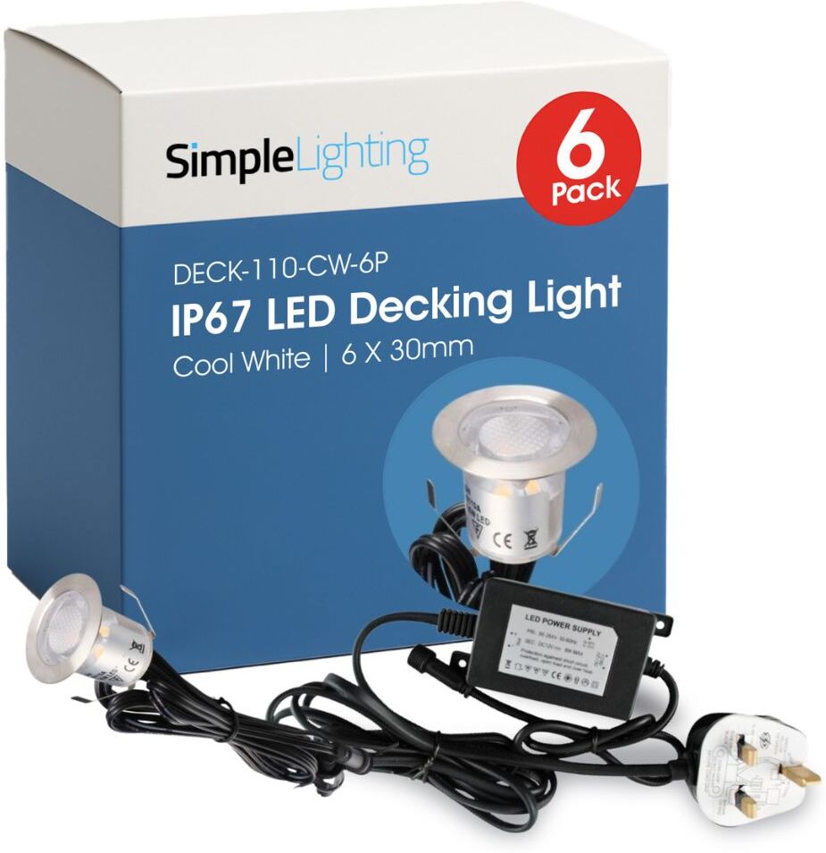 6 Pack - 30mm IP67 LED Decking Lights - Cool White