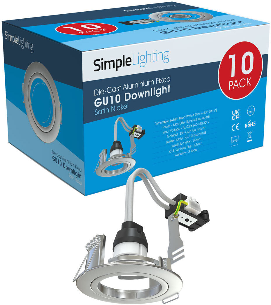 Simple Lighting Pack of 10 GU10 Downlight, Fixed Die Cast in a Brushed Chrome Finish