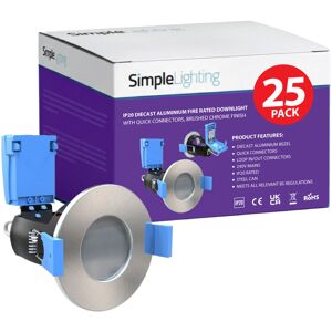 Pack of 25 Fire Rated Fixed GU10 Downlights in a Brushed Chrome Finish Pack of 25 Fire Rated Fixed GU10 Downlights in a Brushed Chrome Finish