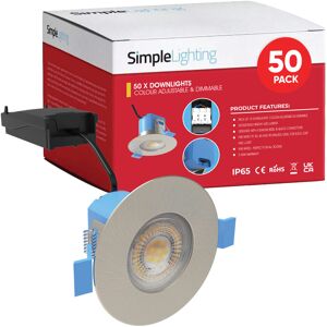 Pack of 50 6w, Colour Adjustable Fire Rated Downlights, Brushed Chrome Pack of 50 6w, Colour Adjustable Fire Rated Downlights, Brushed Chrome