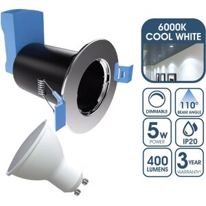 Fire Rated Downlight, GU10, Fixed - Polished Chrome Finish With 5w GU10 Dimmable Cool White Bulb Fire Rated Downlight, GU10, Fixed - Polished Chrome Finish With 5w GU10 Dimmable Cool White Bulb