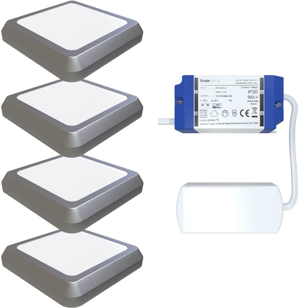 4 Pack - Square Ultra Bright LED Plinth Lights - Natural White or Warm White