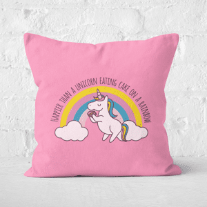 Decorsome Happier Than A Unicorn Eating Cake Square Cushion - 50x50cm - Soft Touch