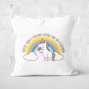 Decorsome Happier Than A Unicorn Eating Cake Square Cushion - 50x50cm - Soft Touch