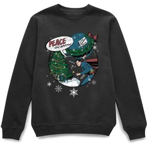 Original Hero DC Comics Originals Superman Peace On Earth Black Christmas Jumper - L Original Hero DC Comics Originals Superman Peace On Earth Black Christmas Jumper - L