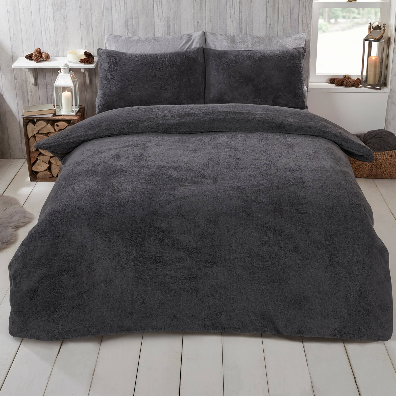 Brentfords Charcoal Teddy Duvet Set - Double