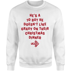 Christmas 2022 He's A 10 But He Doesn't Like Gravy On Their Christmas Dinner Sweatshirt - White - M - White