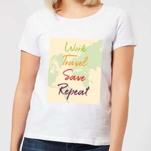 By IWOOT Work Travel Save Repeat Map Background Women's T-Shirt - White - XXL